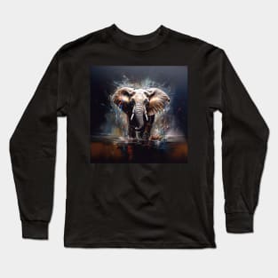 Stunning Elephant in Water Painting Long Sleeve T-Shirt